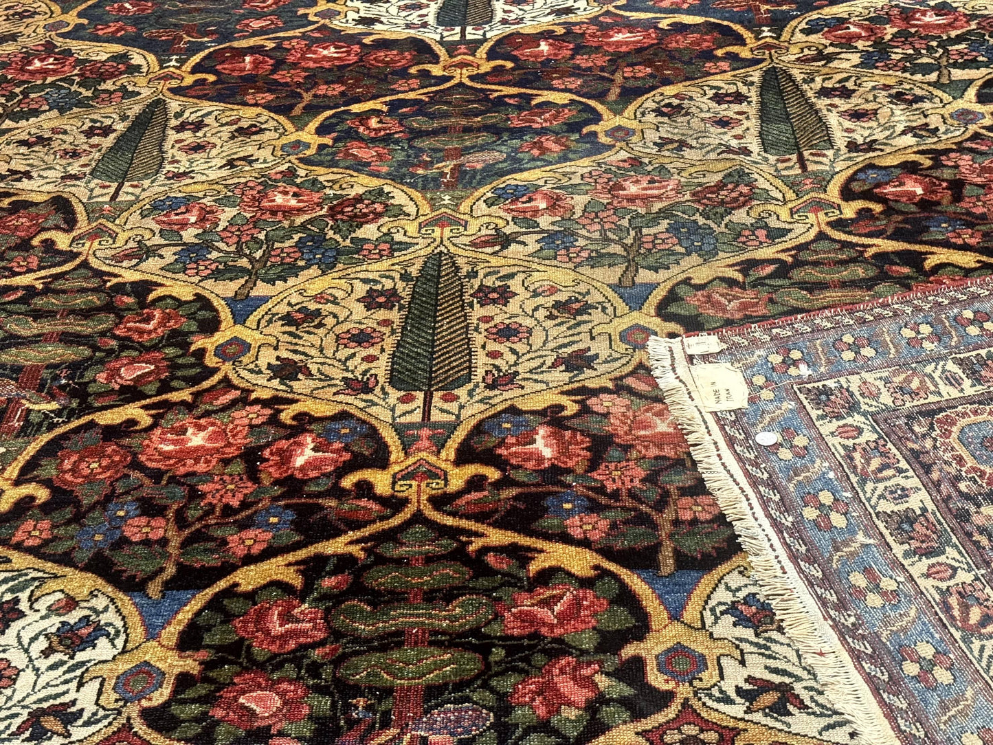 Antique Persian Bakhtiari Rug 12x19, Palace Size Wool Handmade Persian Carpet, Oversized Rug, Panel Design, Peacocks, Multicolor, Rare