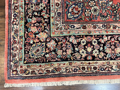 Square Persian Sarouk Rug 11x11 ft, Rare Size, Hand Knotted Wool Floral Allover Red Persian Carpet, Handmade Antique Rug