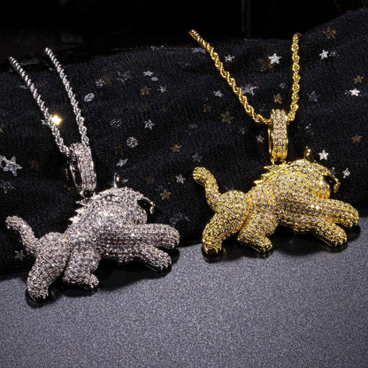 Naszyjnik z zawieszką Hip Hop Leopard z pełnym cyrkoniem dla mężczyzn - stylowa biżuteria dla trendsetterów