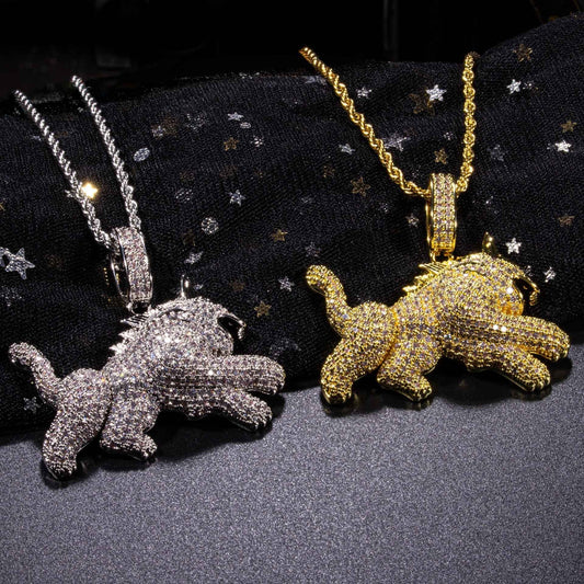 Naszyjnik z zawieszką Hip Hop Leopard z pełnym cyrkoniem dla mężczyzn - stylowa biżuteria dla trendsetterów