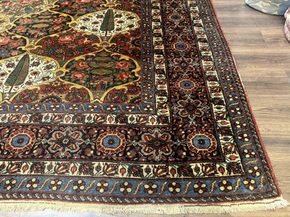 Antique Persian Bakhtiari Rug 12x19, Palace Size Wool Handmade Persian Carpet, Oversized Rug, Panel Design, Peacocks, Multicolor, Rare