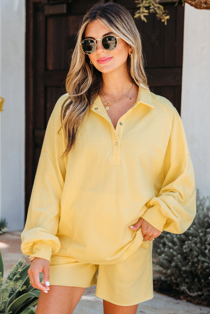 Kylie Knopfleistenkragen Oversize-Pullover und Shorts 2-teiliges Outfit