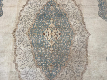 Palace Size Pak Persian Rug 12x18, Haji Jalili Design, Pakistani Carpet, Oat and Light Blue, Fine 260 KPSI