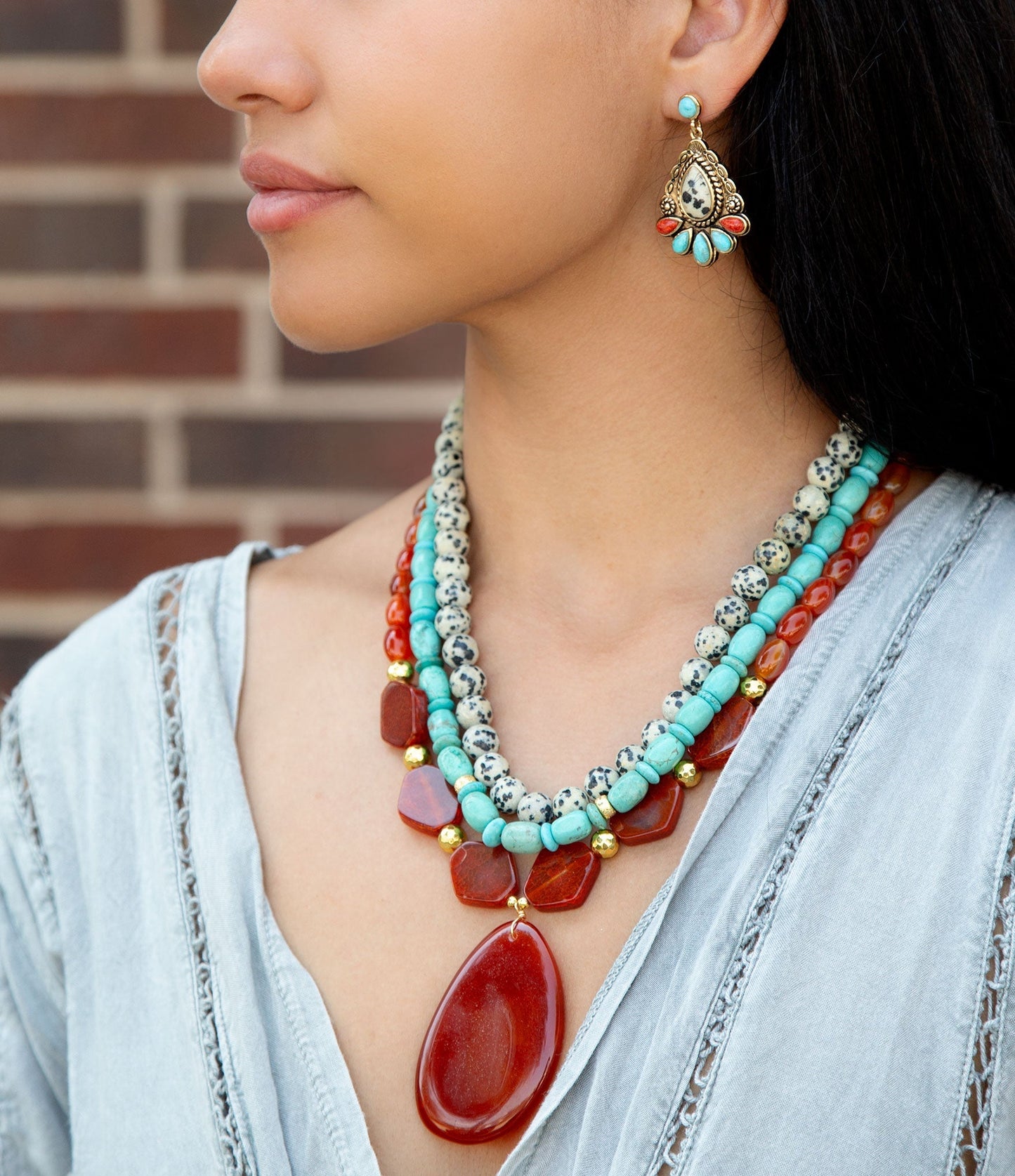 Dalmatian Jasper Colorful Golden Drop Earrings