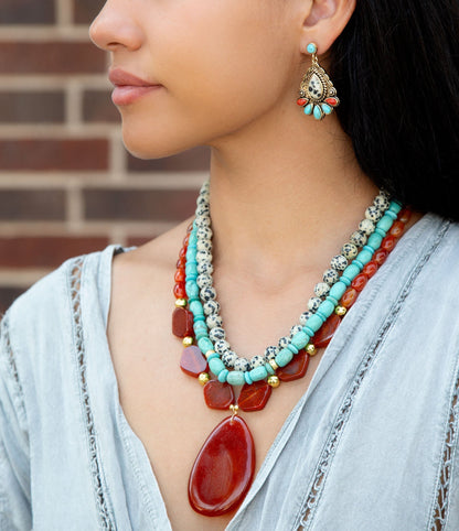 Dalmatian Jasper Colorful Golden Drop Earrings