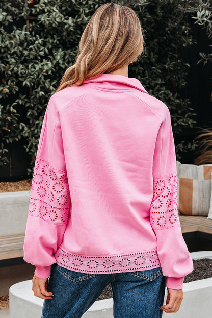Evangeline besticktes Blumenknopf-Pullover-Sweatshirt