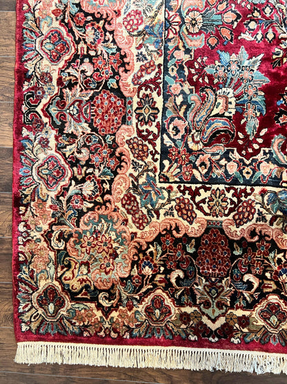 Persian Sarouk Rug 12x17, Wool Hand Knotted Antique Carpet, Dark Red, Traditional Floral Oriental Rug, 12 x 17 Extra Large Handmade Rug