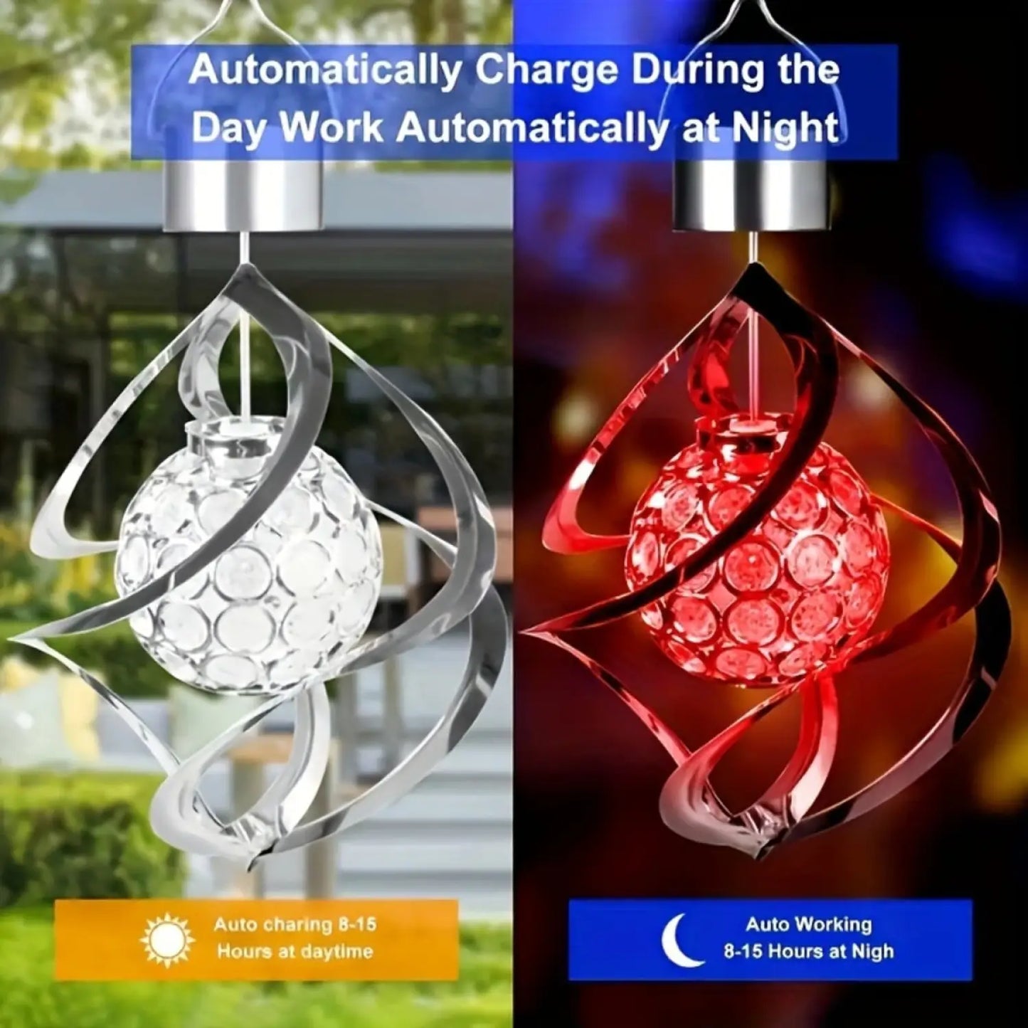 Decorative Solar Hanging Light with Spinner & Color-Changing LEDs