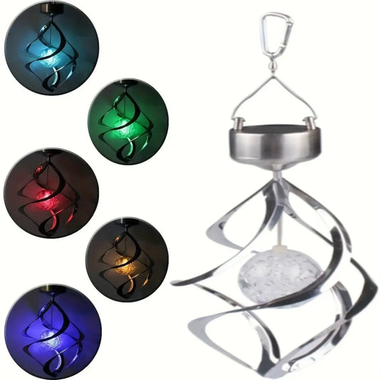 Dekorativ solcellsdriven hängande lampa med snurra och färgväxlande LED-lampor