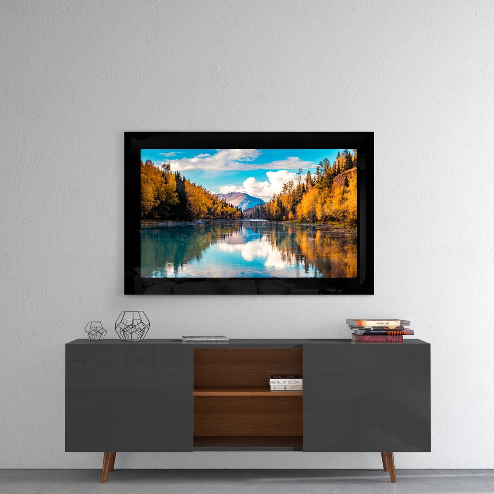 Arte de pared de vidrio Golden Autumn River Bend
