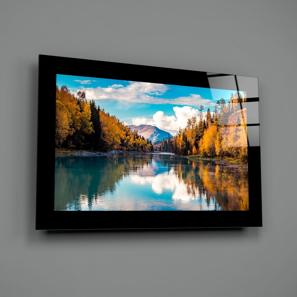 Arte de pared de vidrio Golden Autumn River Bend