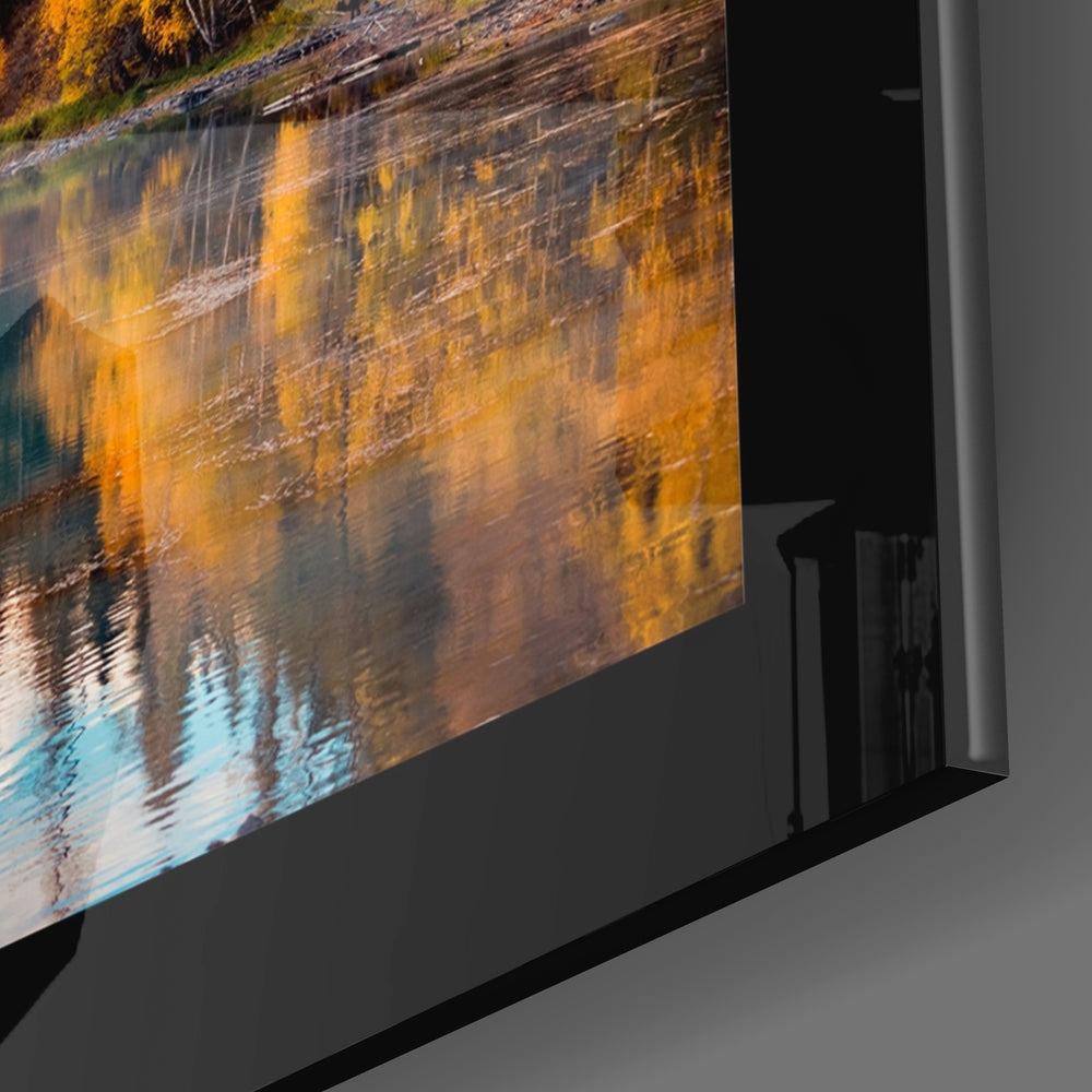 Arte de pared de vidrio Golden Autumn River Bend