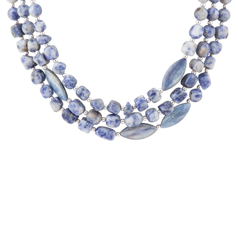 Denim Kyanit Blau Lapislazuli Sterlingsilber Halskette mit Perlenstrang
