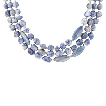 Denim Kyanit Blau Lapislazuli Sterlingsilber Halskette mit Perlenstrang