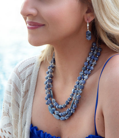 Denim Kyanit Blau Lapislazuli Sterlingsilber Halskette mit Perlenstrang