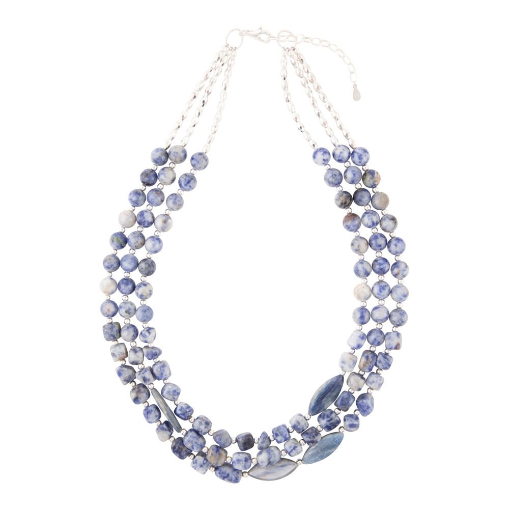 Denim Kyanit Blau Lapislazuli Sterlingsilber Halskette mit Perlenstrang