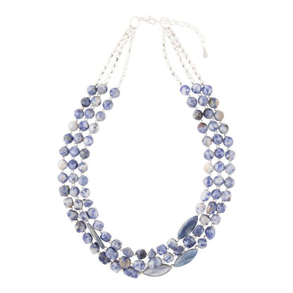 Denim Kyanit Blau Lapislazuli Sterlingsilber Halskette mit Perlenstrang