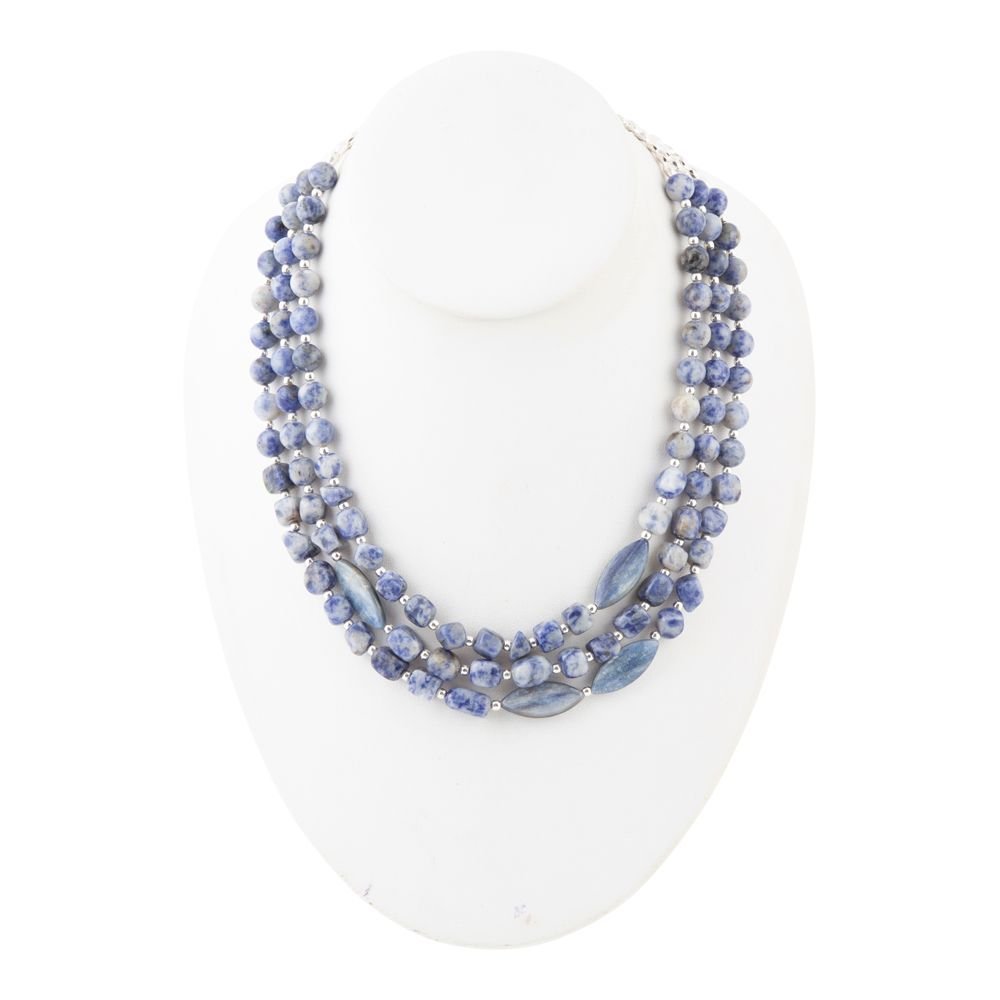 Denim Kyanit Blau Lapislazuli Sterlingsilber Halskette mit Perlenstrang
