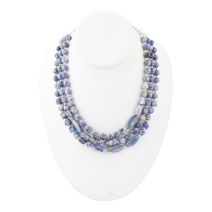 Denim Kyanit Blau Lapislazuli Sterlingsilber Halskette mit Perlenstrang