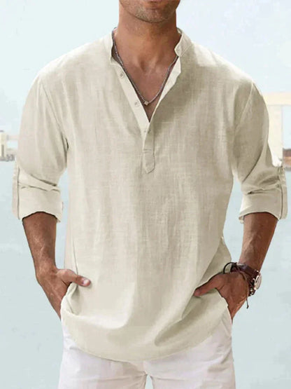 Collared V-Neck Linen Shirt