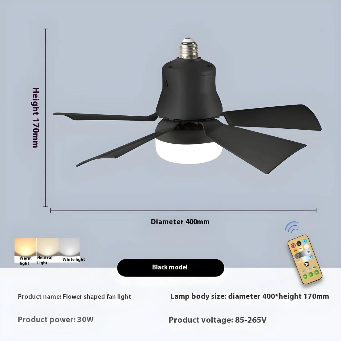 Ventilatore da soffitto con luce dimmerabile e telecomando per casa e dormitorio