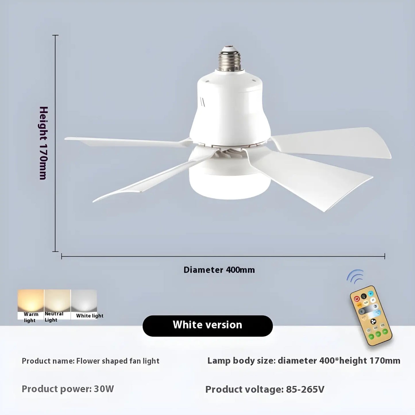 Ventilatore da soffitto con luce dimmerabile e telecomando per casa e dormitorio