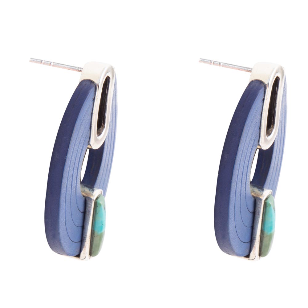 Orecchini in argento sterling con pelle e turchese blu discus