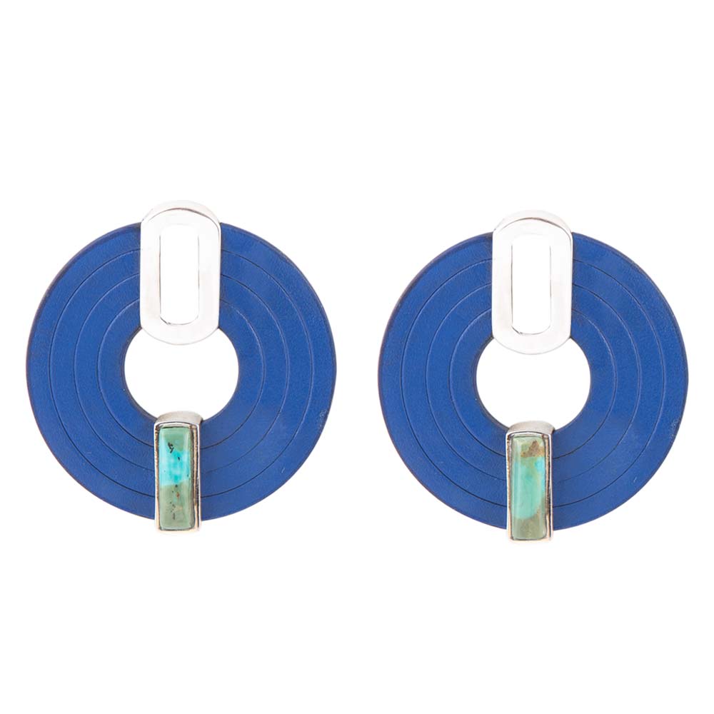 Orecchini in argento sterling con pelle e turchese blu discus