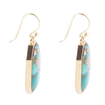 Dolce Orecchini a Goccia Dorata con Matrice Turchese Blu Teal