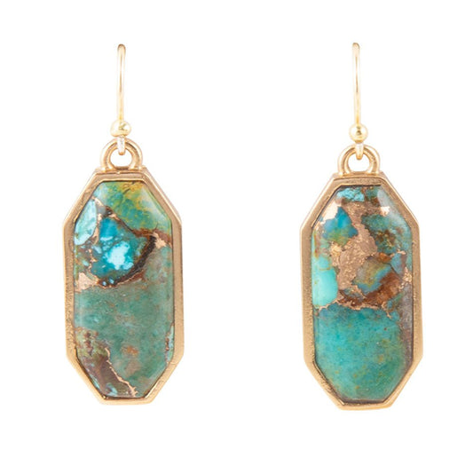 Dolce Orecchini a Goccia Dorata con Matrice Turchese Blu Teal