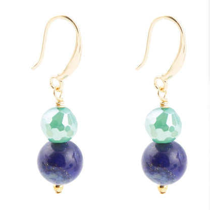 Dreamy Blue Lapis Green Golden Drop Earrings