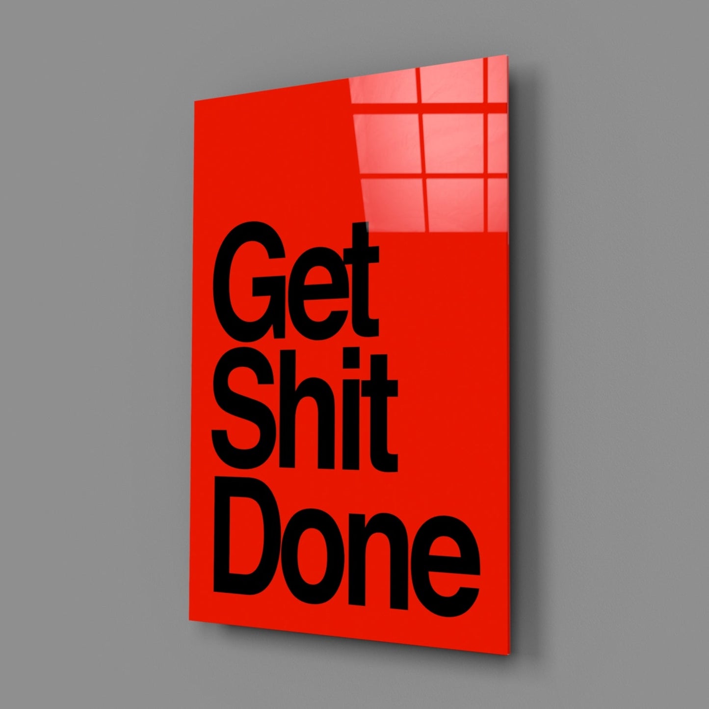 Arte de pared de vidrio rojo audaz "Get Shit Done"