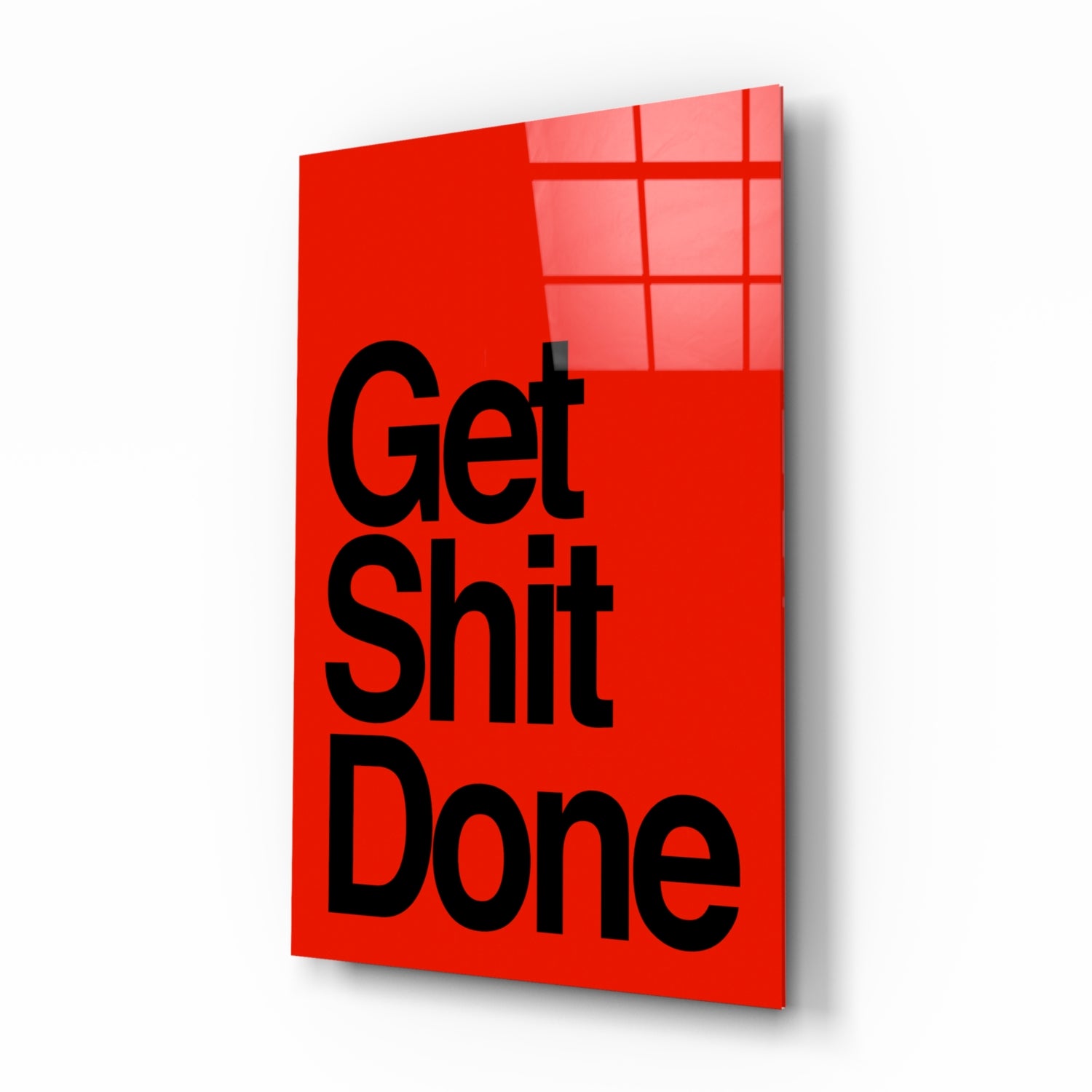 Arte de pared de vidrio rojo audaz "Get Shit Done"