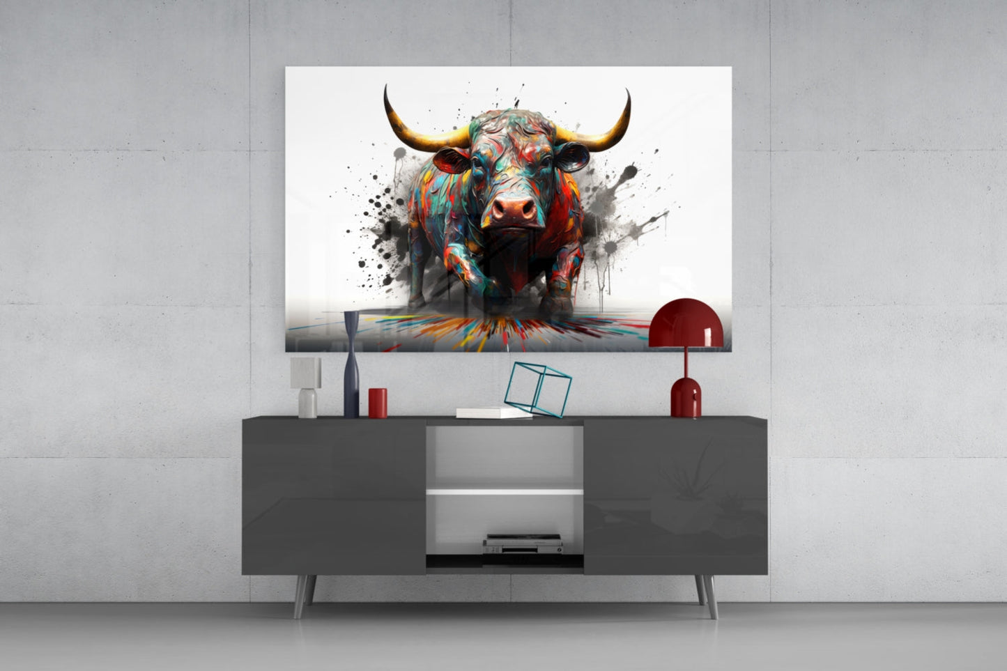 Skleněné nástěnné umění Rainbow Bull White Splash