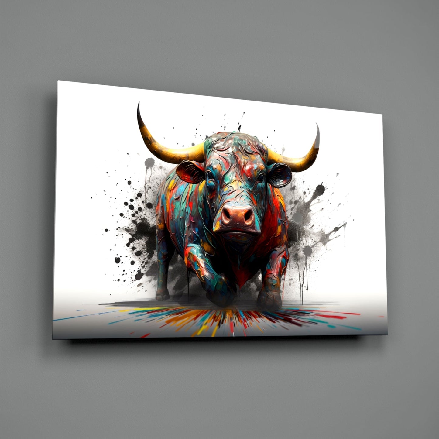 Skleněné nástěnné umění Rainbow Bull White Splash