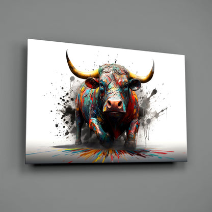 Skleněné nástěnné umění Rainbow Bull White Splash