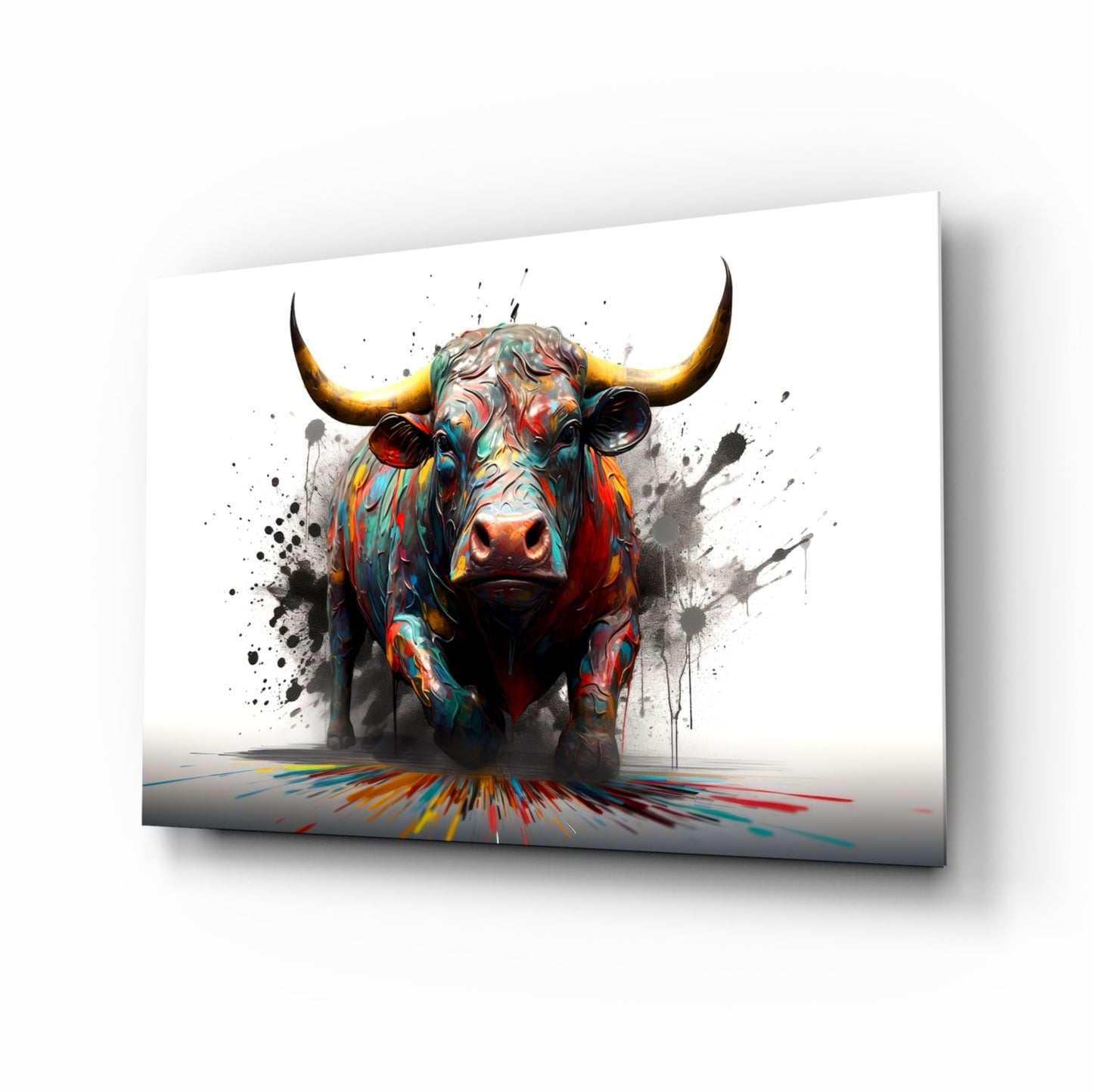 Skleněné nástěnné umění Rainbow Bull White Splash