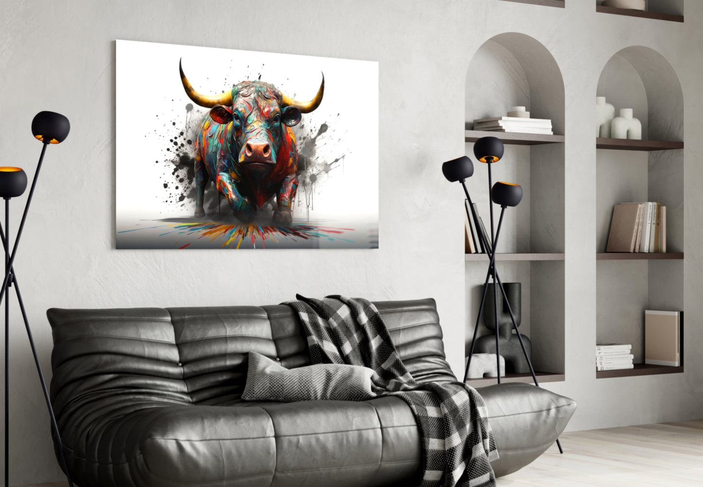 Skleněné nástěnné umění Rainbow Bull White Splash