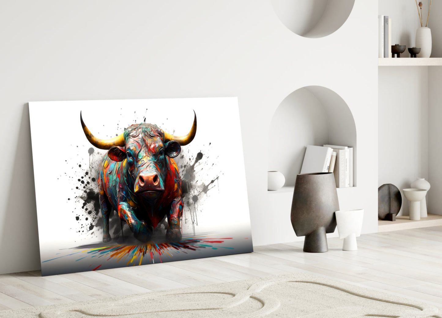 Skleněné nástěnné umění Rainbow Bull White Splash