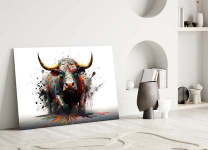 Skleněné nástěnné umění Rainbow Bull White Splash