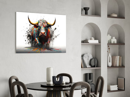 Skleněné nástěnné umění Rainbow Bull White Splash