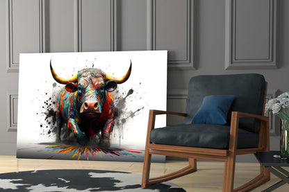 Skleněné nástěnné umění Rainbow Bull White Splash