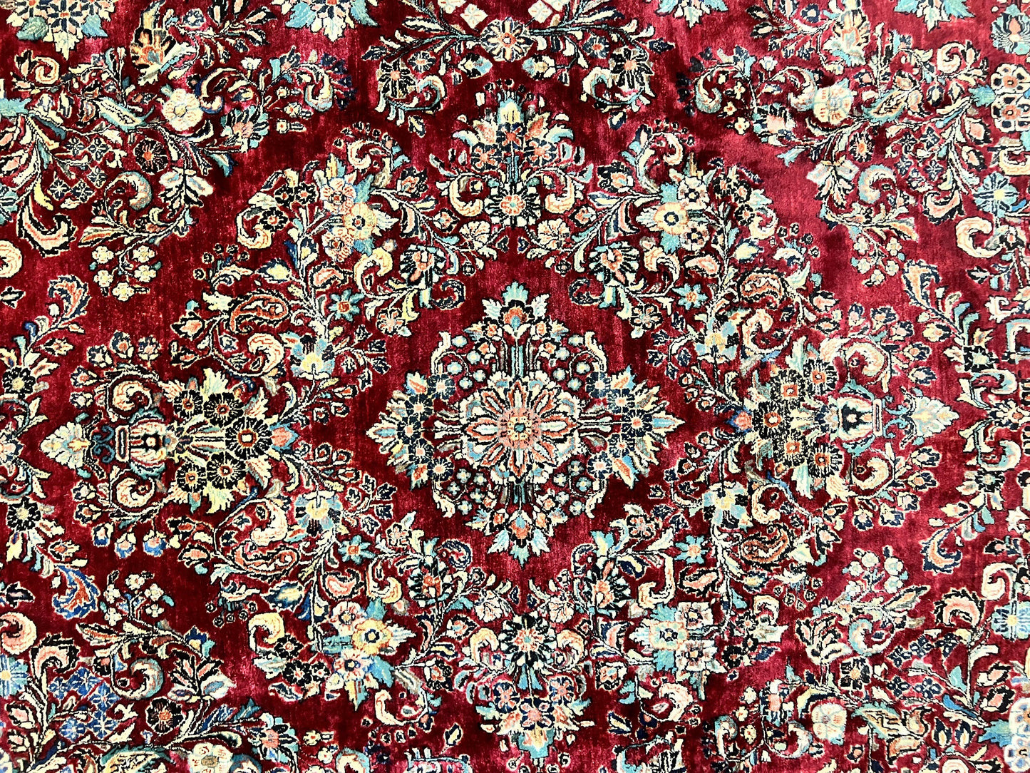Persian Sarouk Rug 12x17, Wool Hand Knotted Antique Carpet, Dark Red, Traditional Floral Oriental Rug, 12 x 17 Extra Large Handmade Rug
