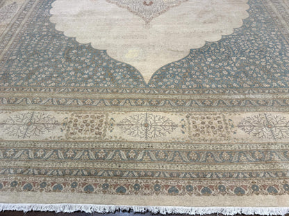 Palace Size Pak Persian Rug 12x18, Haji Jalili Design, Pakistani Carpet, Oat and Light Blue, Fine 260 KPSI