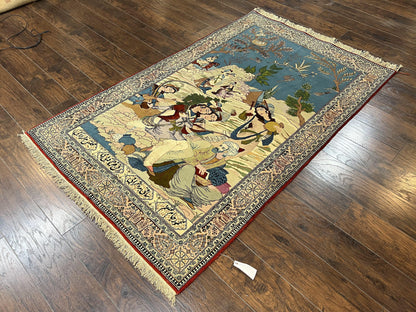 Vintage Persian Qum Pictorial Rug 5x7 - Wool & Silk