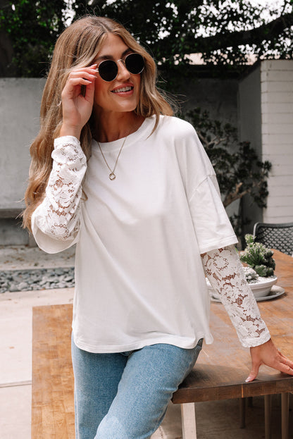 Hallie Spitzen-Longsleeve mit Einsatz und überschnittenen Schultern