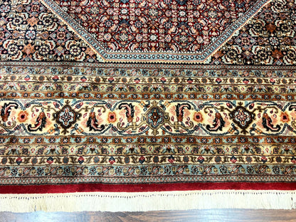 Square Indo Persian Bidjar Rug 10x10, Red, Handmade Vintage Wool Carpet