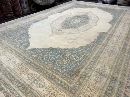 Palace Size Pak Persian Rug 12x18, Haji Jalili Design, Pakistani Carpet, Oat and Light Blue, Fine 260 KPSI