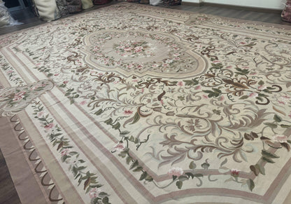 Palace Sized Aubusson Rug 13 x 20, Flatweave Aubusson Weave, Oversized Rug, European French Elegant Design