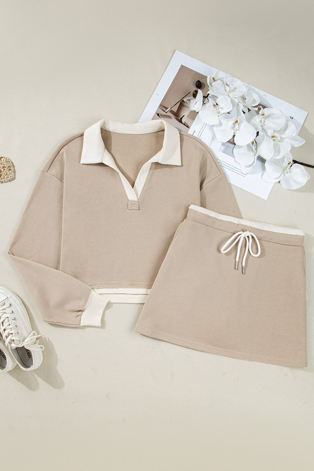Valerie Kurz geschnittener Pullover Kordelzug Rock Set